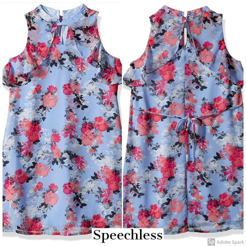 Speechless Girls Floral Ruffle Shift Dress Blue 7